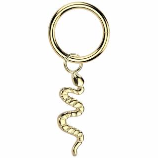Piercing anneau Titane dor� � serpent en pendentif (oreille, t�ton, nombril...)