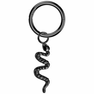 Piercing anneau Titane noir � serpent en pendentif (oreille, t�ton, nombril...)