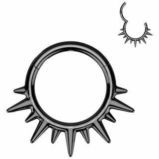 Anneau charni�re noir � rayons de soleil en acier haute pr�cision (oreille, septum...)
