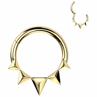 Anneau charni�re dor� � triangles pyramidaux en acier haute pr�cision (oreille, septum...)
