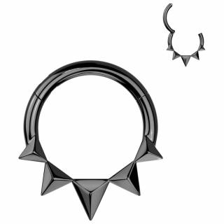 Anneau charni�re noir � triangles pyramidaux en acier haute pr�cision (oreille, septum...)