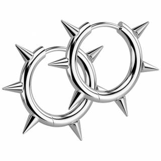 Boucles d'oreilles anneaux � spikes en acier (la paire)