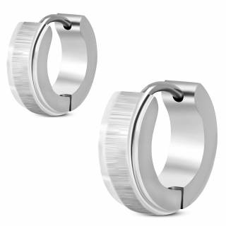 Paire de boucles d'oreilles en acier � bande bross�e