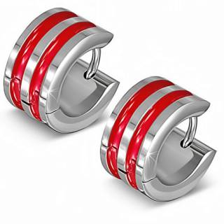 Paire de boucles d'oreilles en acier � bandes color�es