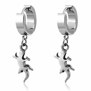 Paire de boucles d'oreilles en acier avec l�zard suspendu