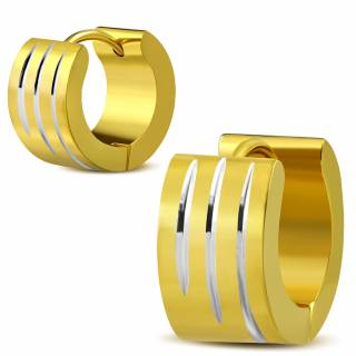 Paire de boucles d'oreilles en acier dor� � rainures grises irr�guli�res