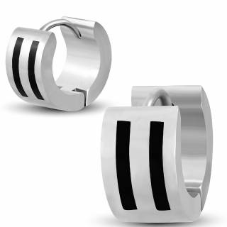 Paire de boucles d'oreilles larges en acier � duo de bandes noires