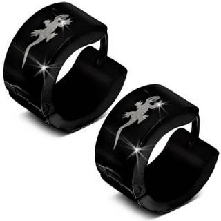 Paire de boucles d'oreilles larges noires en acier avec l�zard gecko