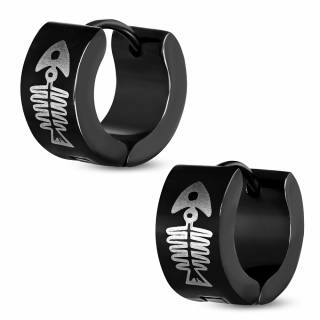 Boucles d'oreilles acier noir � poisson squelette (Paire)