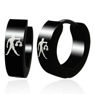 Boucles d'oreilles pour homme noires en acier � signe astrologique Balance (Paire)