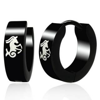 Paire de boucles d'oreilles noires en acier � signe astrologique Capricorne