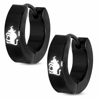 Paire de boucles d'oreilles noires en acier � signe astrologique Taureau