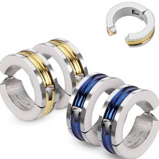 Paire de fausses boucles d'oreilles homme en acier � bande color�e et rainur�e