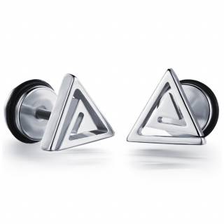 Paire de Faux plugs acier � triangle en spirale "SPIRATHOS ARGENTEUS"