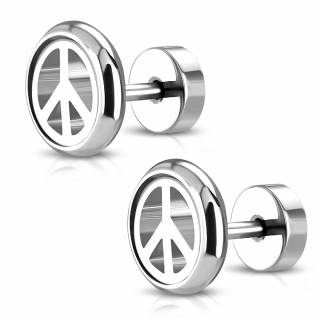 Paire de faux plugs � symbole Peace and Love en acier