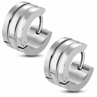 Paire de larges boucles d'oreilles en acier � 3 bandes