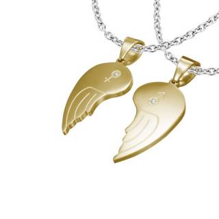 Paire de pendentifs acier ailes dor�es