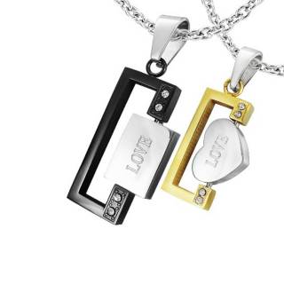 Paire de pendentifs acier cadre et plaque love