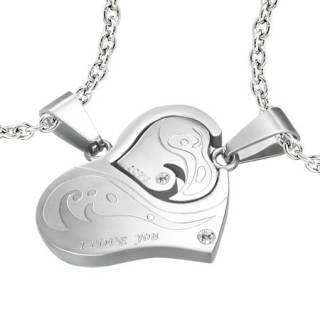 Paire de pendentifs acier coeurs r�unis