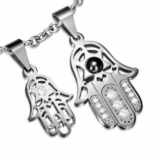 Paire de pendentifs acier main de Fatima