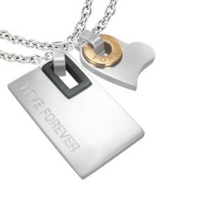 Paire de pendentifs acier plaque et coeur Love Forever