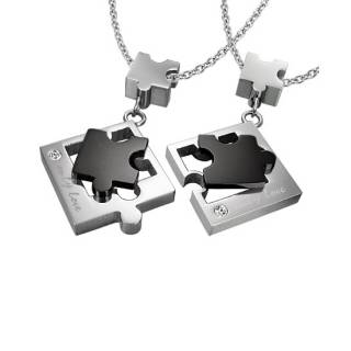 Paire de pendentifs acier triple pi�ces de puzzle