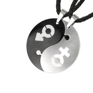 Paire de pendentifs acier Yin et Yang