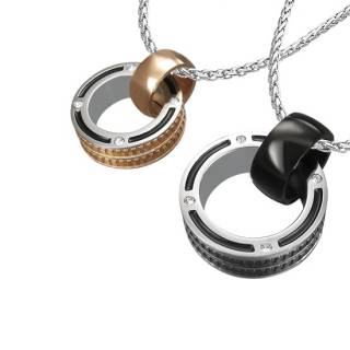 Paire de pendentifs anneaux crois�s et sertis