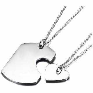 Paire de pendentifs plaque et coeur (+2 chaines)
