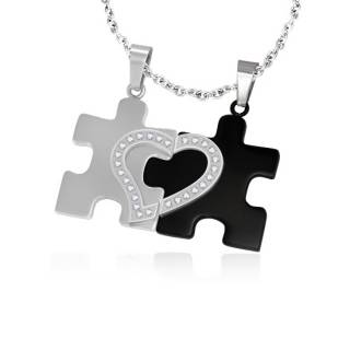 Paire de pendentifs Puzzle coeur bicolore