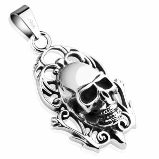 Pendentif � crane Memento Mori en acier