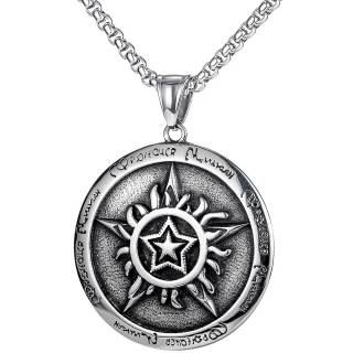 Pendentif acier bouclier � double �toile enflamm�e