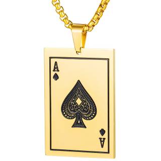 Pendentif acier carte As de pique dor�e