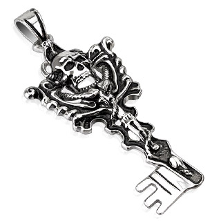 Pendentif acier cl� avec crane et jesus crucifi�