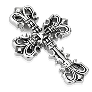 Pendentif acier croix avec fleurs de Lys aux extr�mit�s