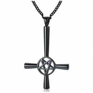 Pendentif acier croix de satan noire (invers�e et pentacle)