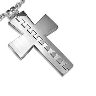 Pendentif acier croix dent�e deux en une polie et bross�e