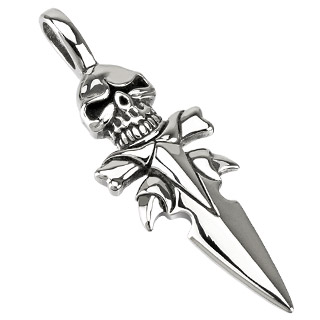 Pendentif acier dague � t�te de mort et griffes