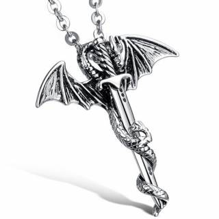 Pendentif acier dragon serrant une �p�e
