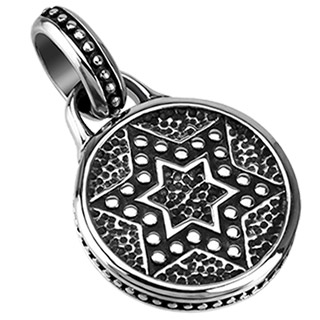 Pendentif acier �toile de David sur m�daillon vintage