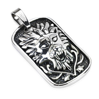 Pendentif acier plaque Lion