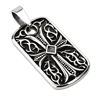Pendentif acier plaque noircie � croix mystique