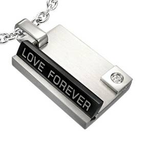 Pendentif acier plaque sertie � bande inclin�e Love Forever