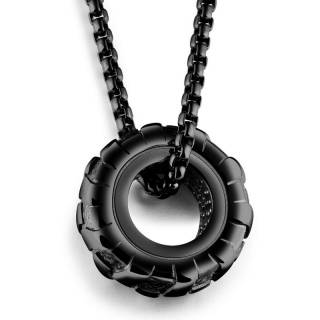 Pendentif acier pneu de voiture noir (+chaine)