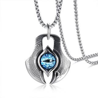 Pendentif acier t�te de hache � oeil de d�mon bleu