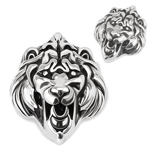 Pendentif acier t�te de lion rugissant sculpt�e