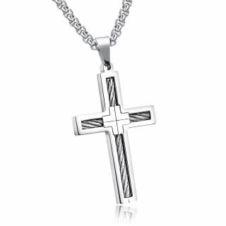 Pendentif croix en acier travers�e de cables