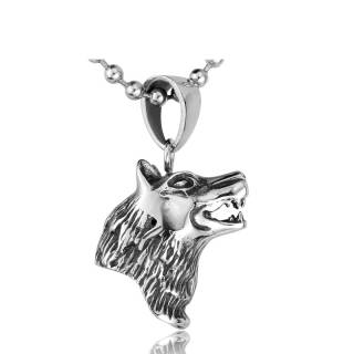 Pendentif en acier en forme de t�te de loup hurlant