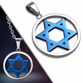 Pendentif �toile de David bleue cercl�e
