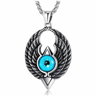 Pendentif gothique oeil bleu � ailes courb�es "OPHTHALMOS AETERNUS"